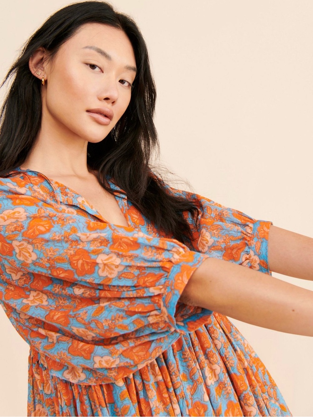Sundry floral mini dress voluminous sleeves full skirt